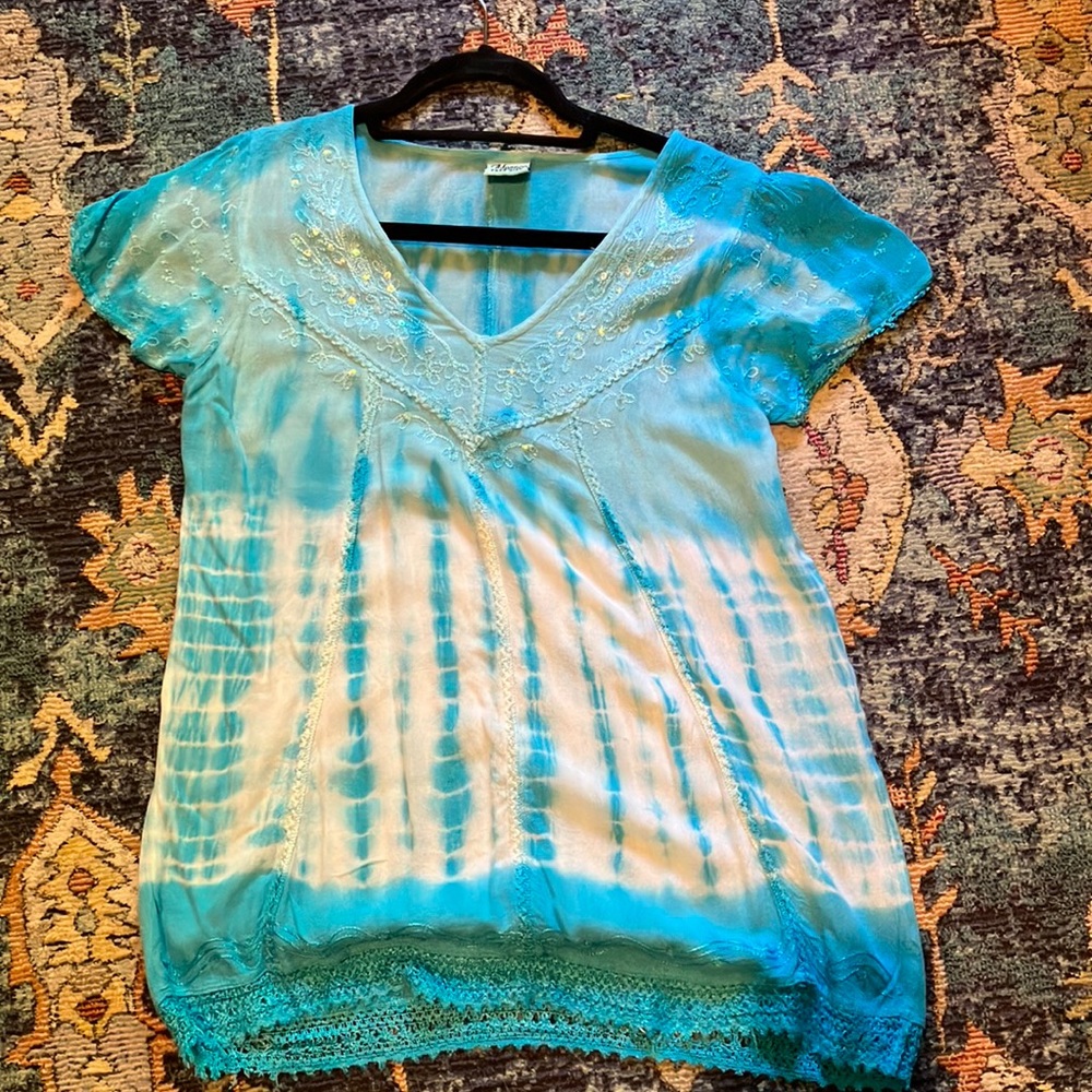 Cotton Tie Dye Turquoise Top